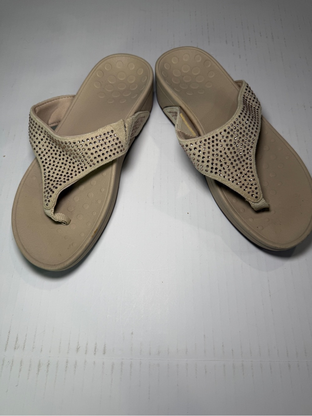 Vionic Tan Rhinestone Thong Sandals